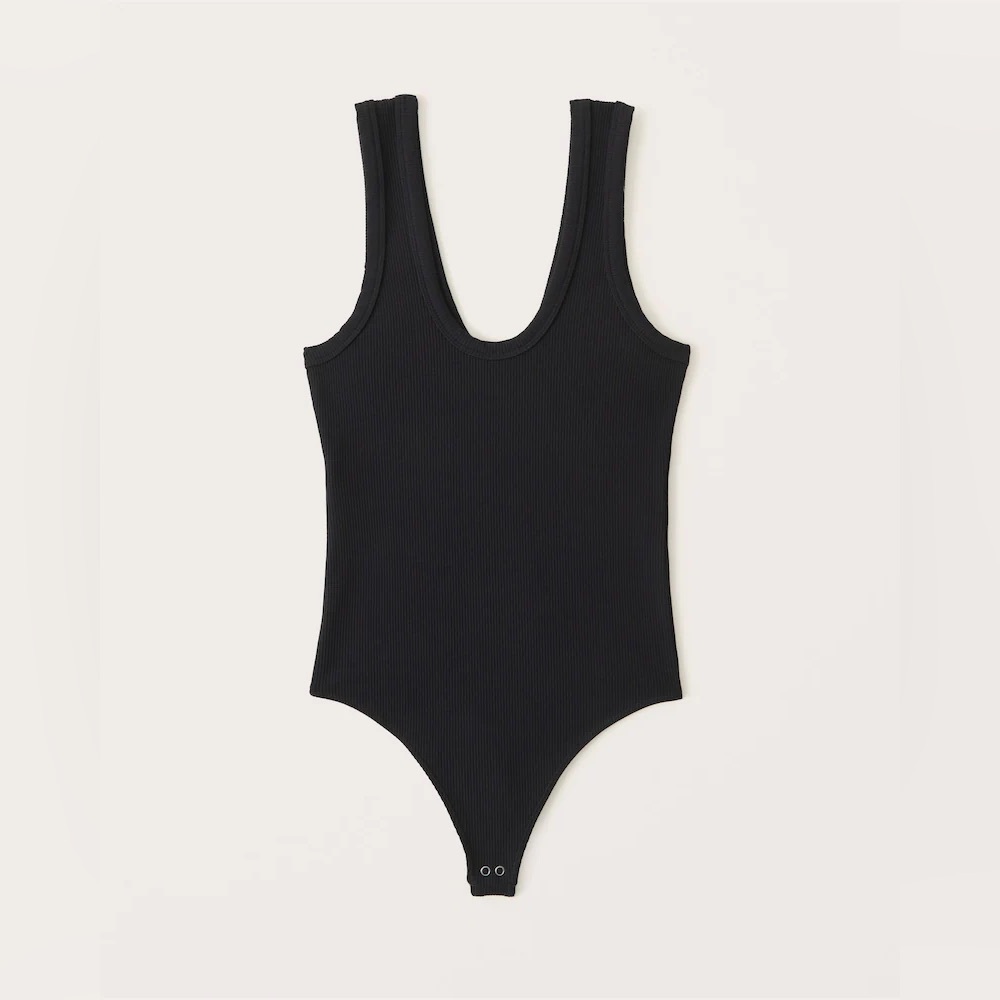 Abercrombie & Fitch Ribbed Knit Scoop Neck Sleeveless Bodysuit Black Size Small - Picture 2 of 9